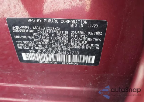 2021 Subaru Forester Limited из США, поврежденный, VIN JF2SKAUC0MH457218